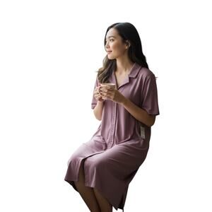 Eileen Fisher $228 Washed Organic Cotton Poplin Classic Collar Shirtdress M